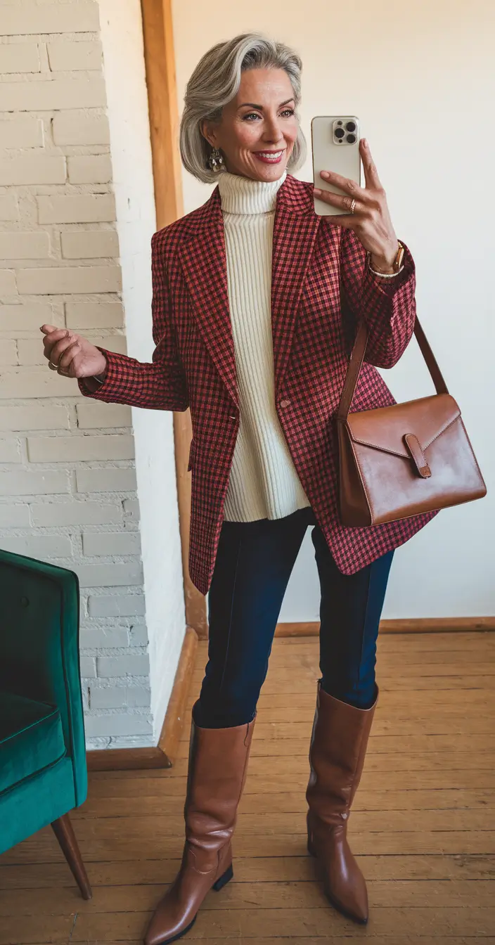 fall outfits for women over 40 Preppy Retro with Autumn Warmth