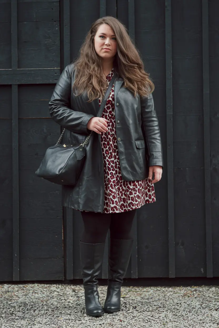 plus size fall fashion 2025 Bold Prints Meet Leather Layers