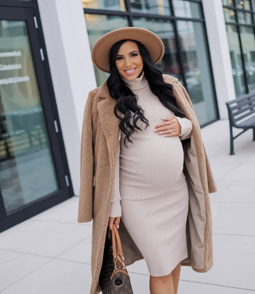 fall outfits for pregnant women dresses Teddy Coats and Turtleneck Chic