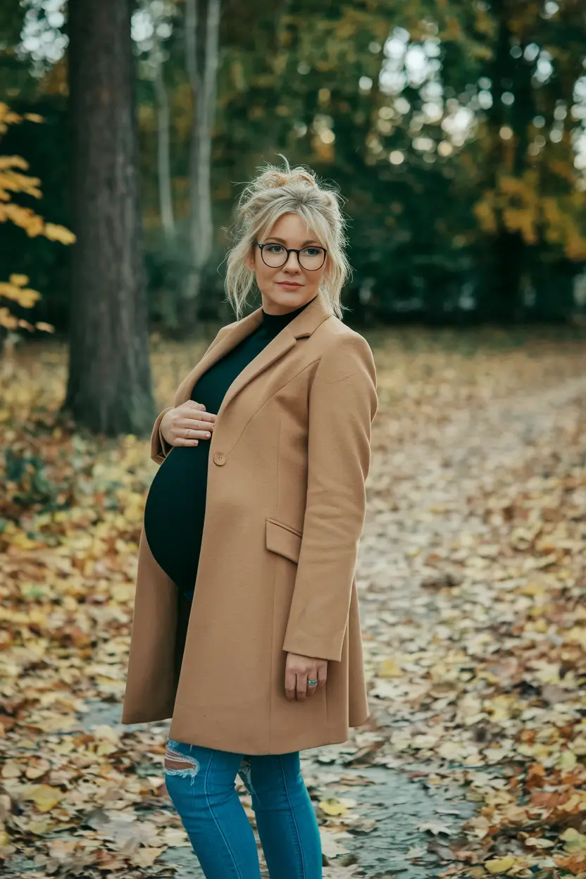 fall outfits for pregnant women 2025 Ribbed Knit Charm with a Pop of Emerald