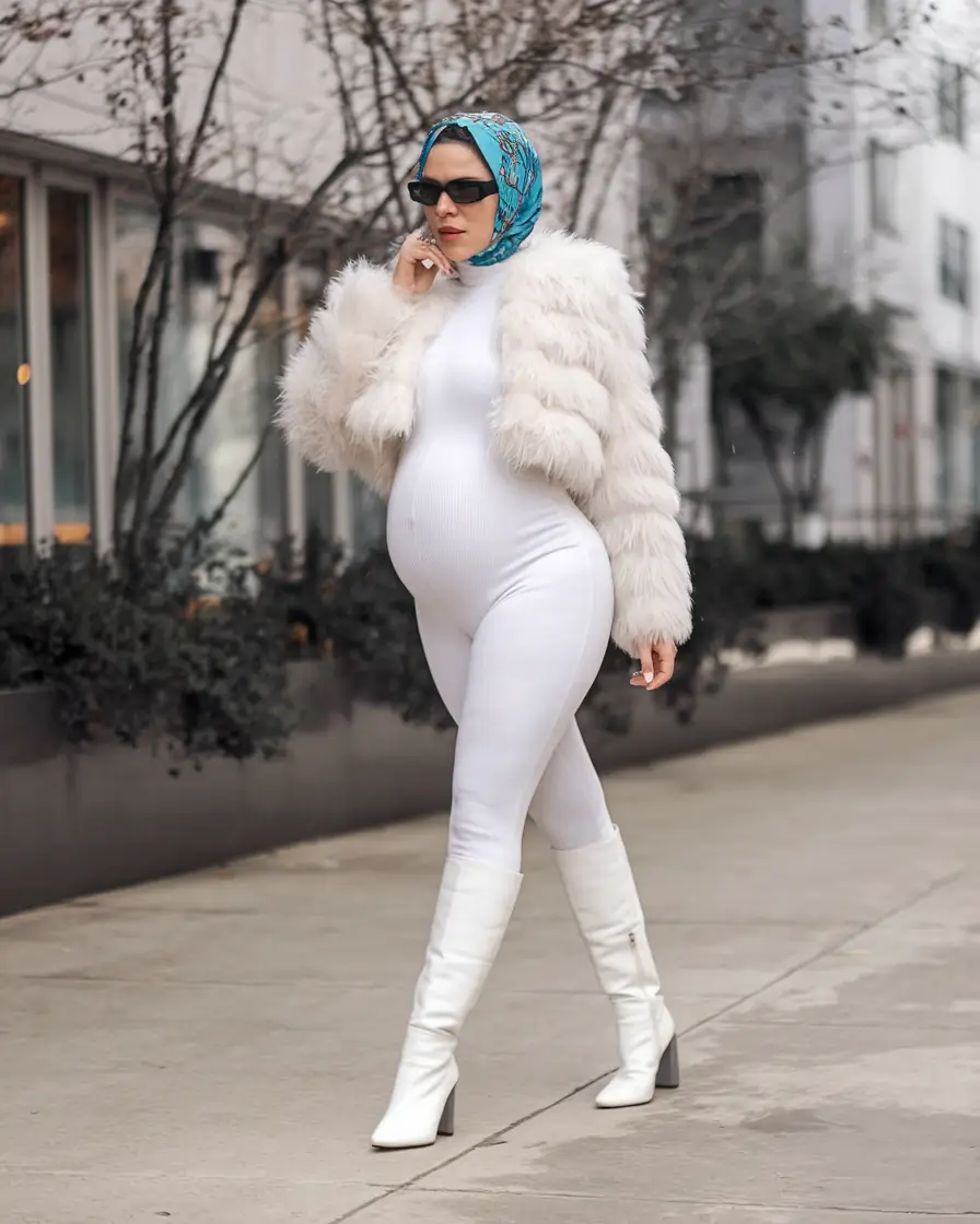 fall outfits for pregnant women 2025 Monochrome Drama in Snow White