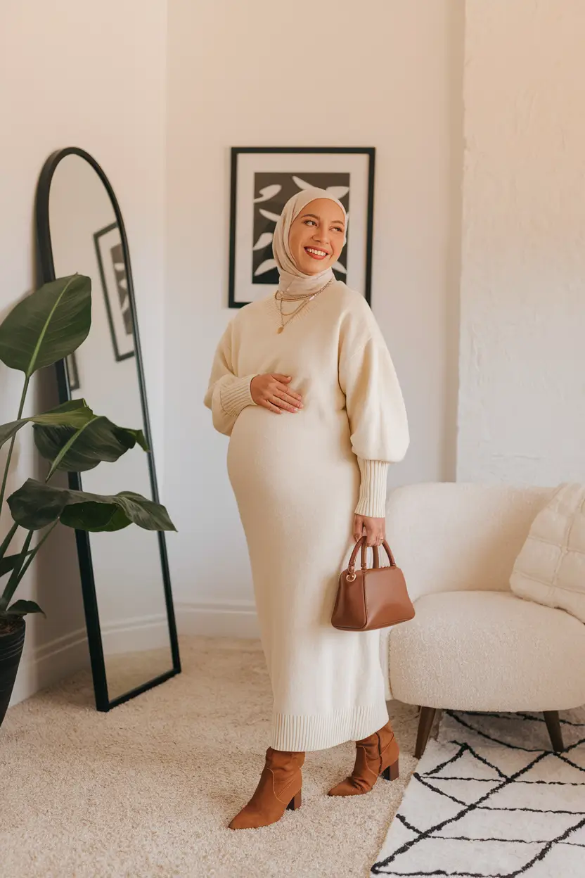 fall outfits for pregnant women dresses Cozy Luxe in Monochrome Cream