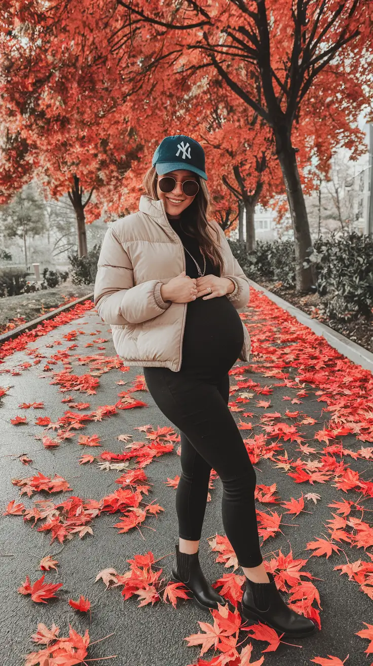 fall outfits for pregnant women leggings Sporty Casual in Black and Beige