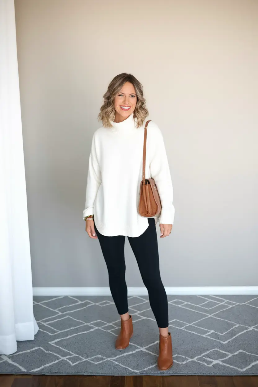 fall outfits with boots Leggings, Knit, and Effortless Ankle Boots