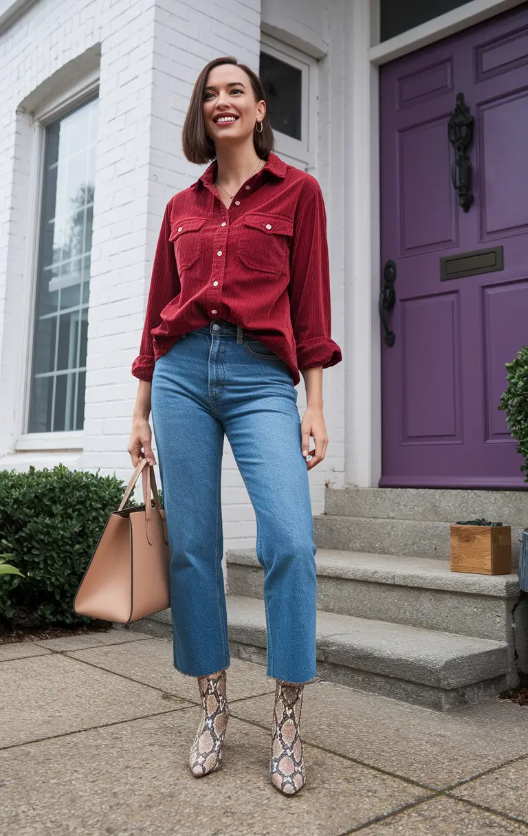 fall outfits with boots Corduroy and Snakeskin for Statement Days
