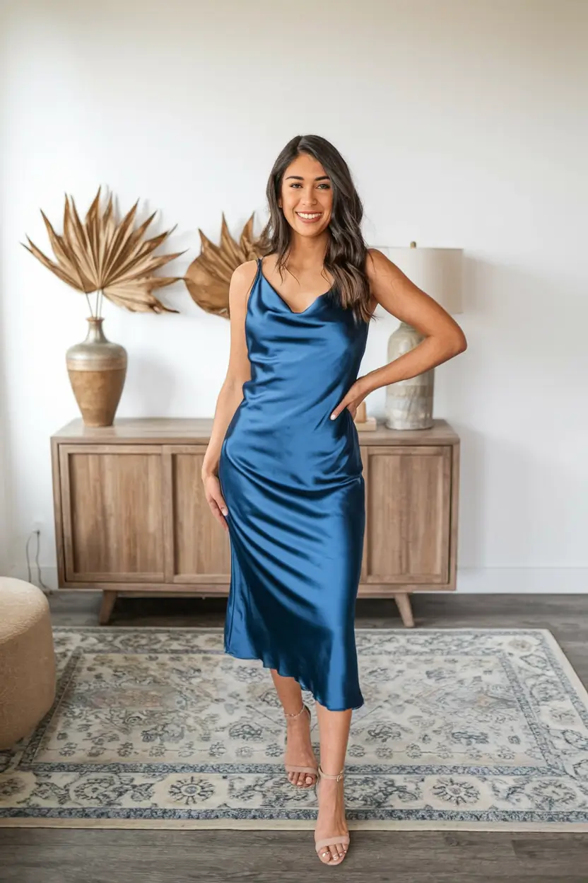 fall wedding guest dress 2025 Electric Blue Satin Simplicity