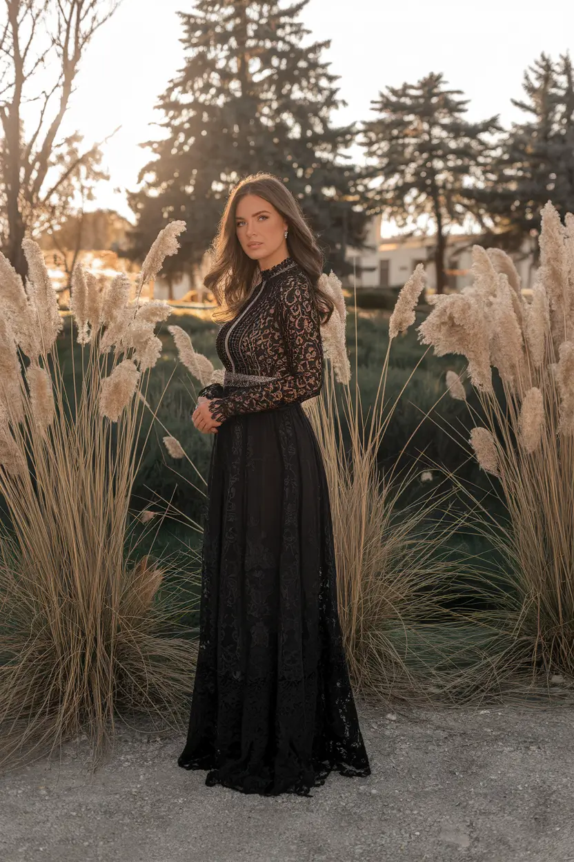 fall wedding guest dress 2025 Black Lace for Evening Elegance