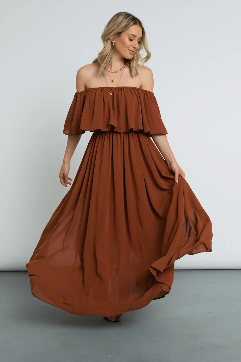fall wedding guest dress 2025 Flowy Terracotta Boho Mood