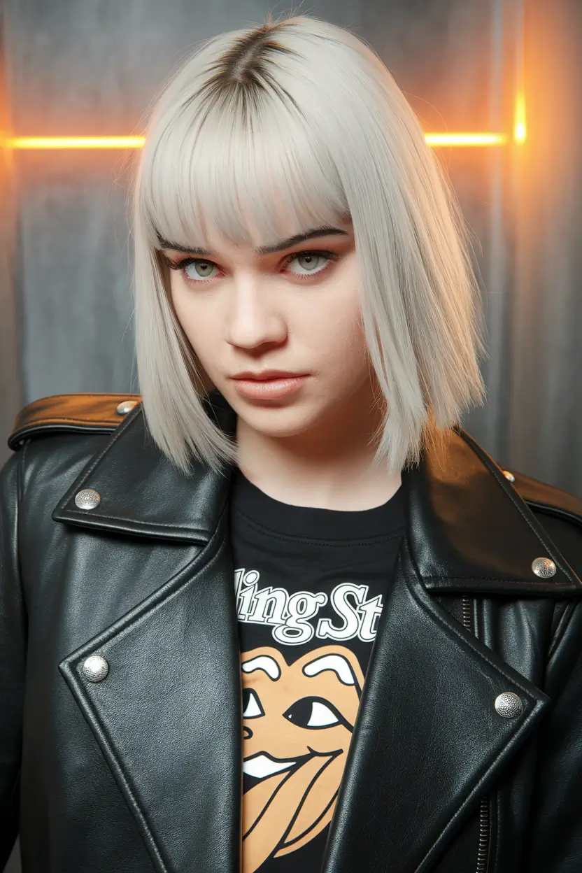 haircuts 2025 White Blonde Bob with Blunt Bangs: For the Bold Who Like It Clean