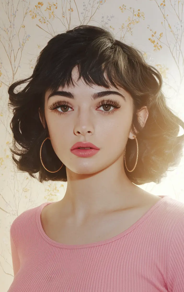 haircuts for curly hair Retro Curls with Micro Fringe: Classic but Unpredictable