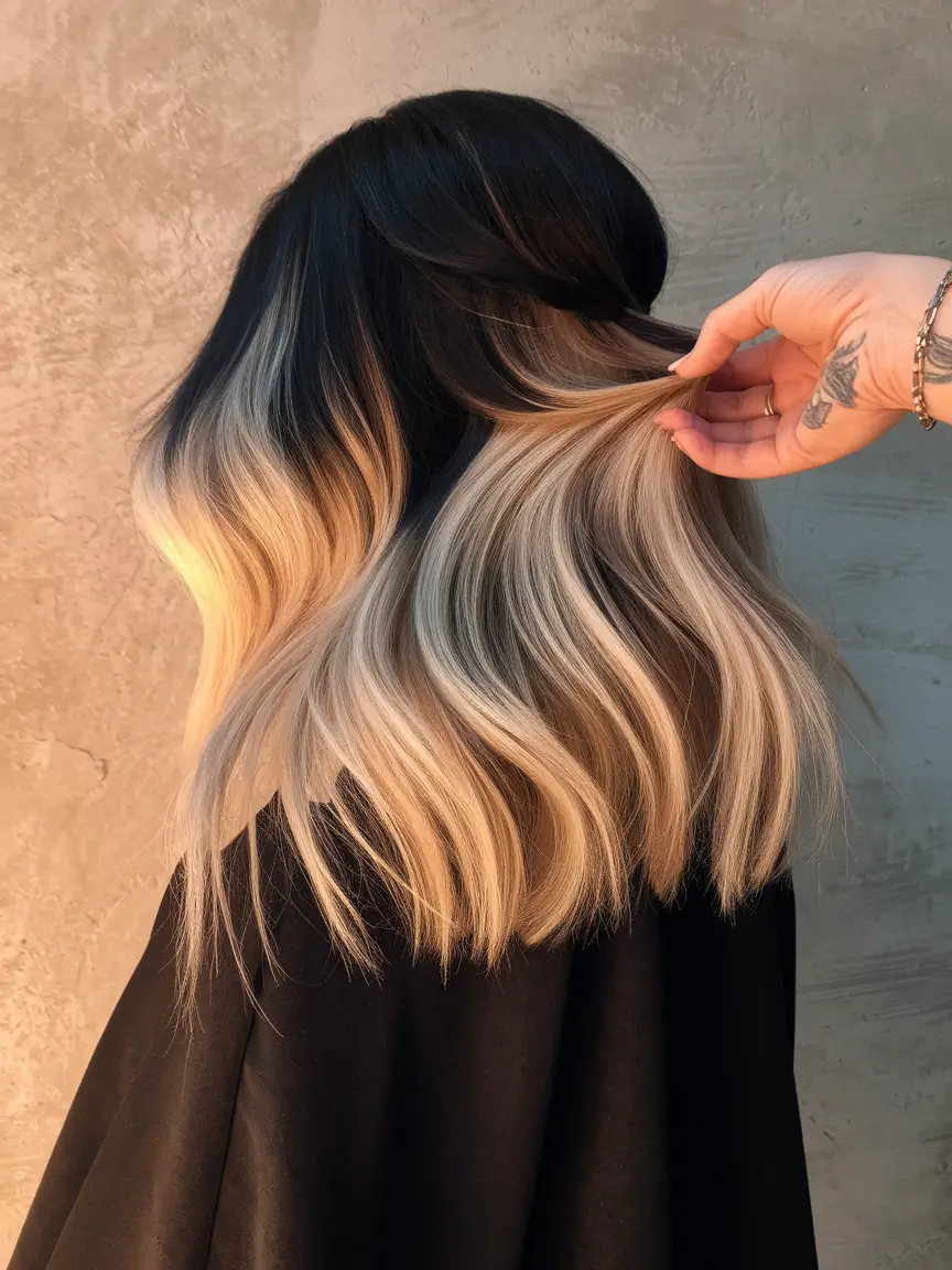 august wedding hair color Midnight to Vanilla Blonde Melt