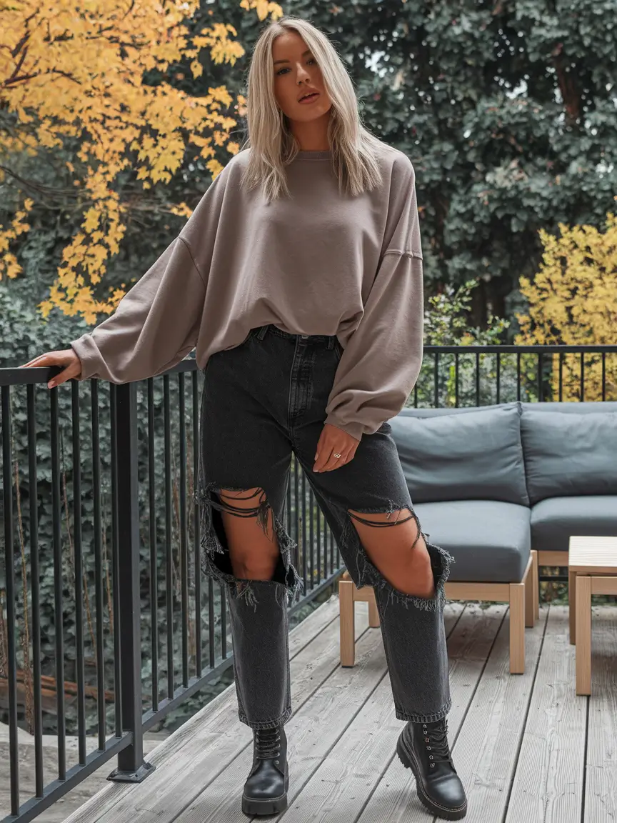 summer to fall transition outfits jeans Edgy Layers with Ripped Denim Cool