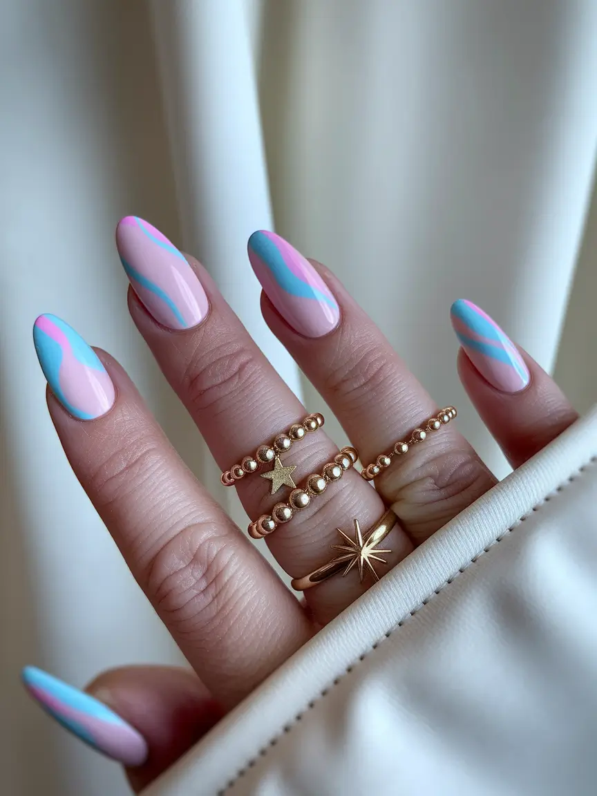 july nails colors 2025 whimsical waves in pastel motion