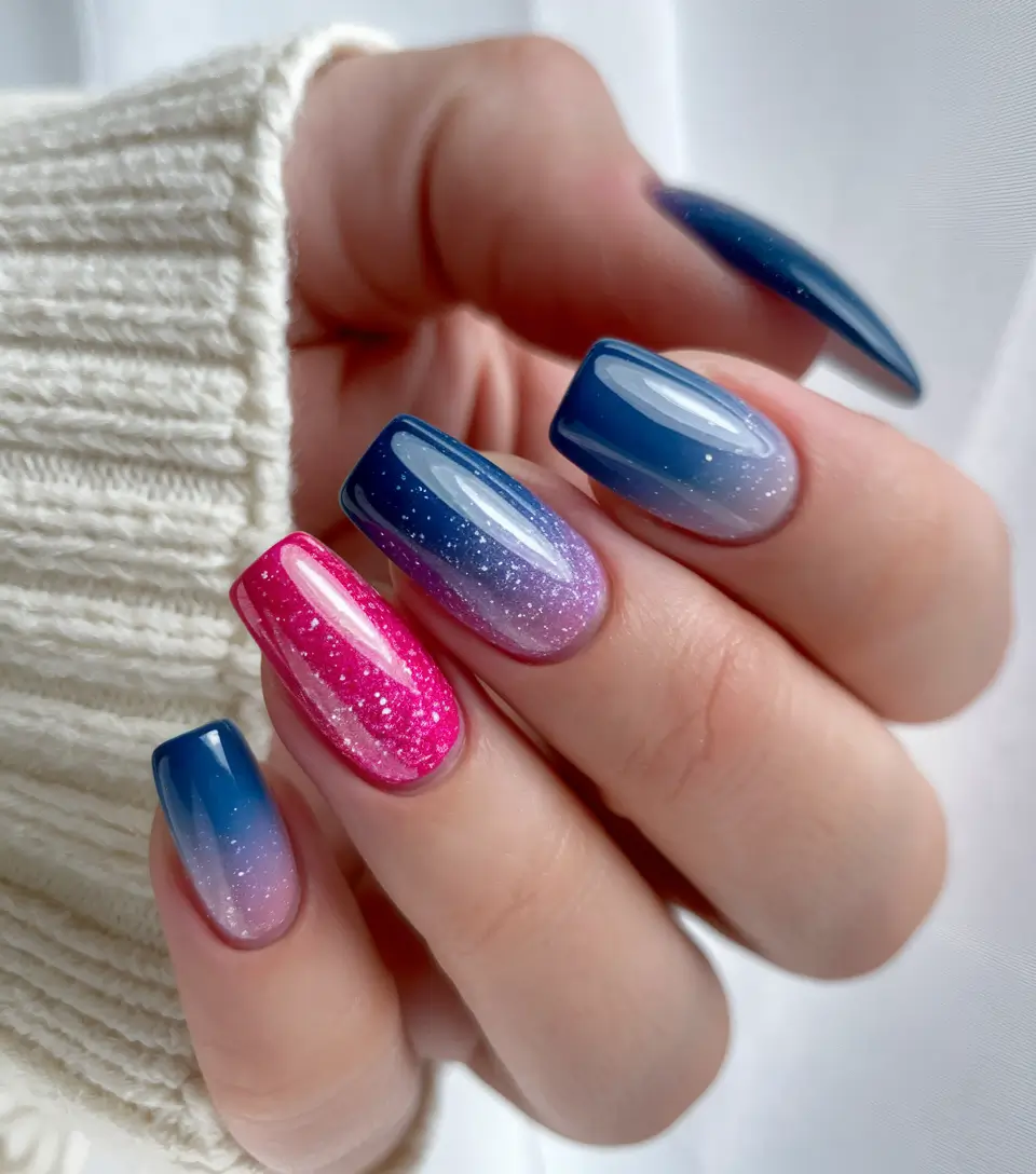 4th of july nails full color galaxy fades in patriotic shimmer