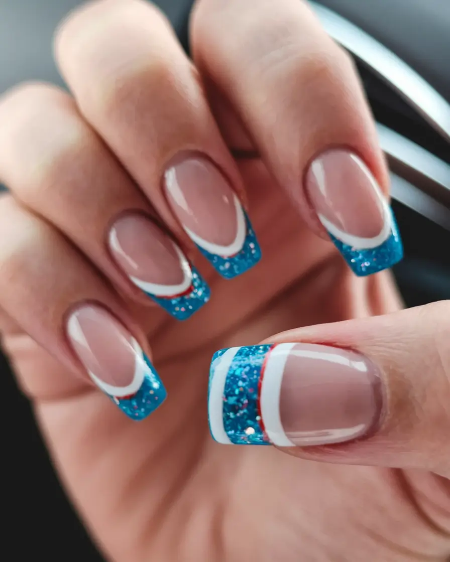 color street 4th of july nails french tip remix in sparkle and stripes