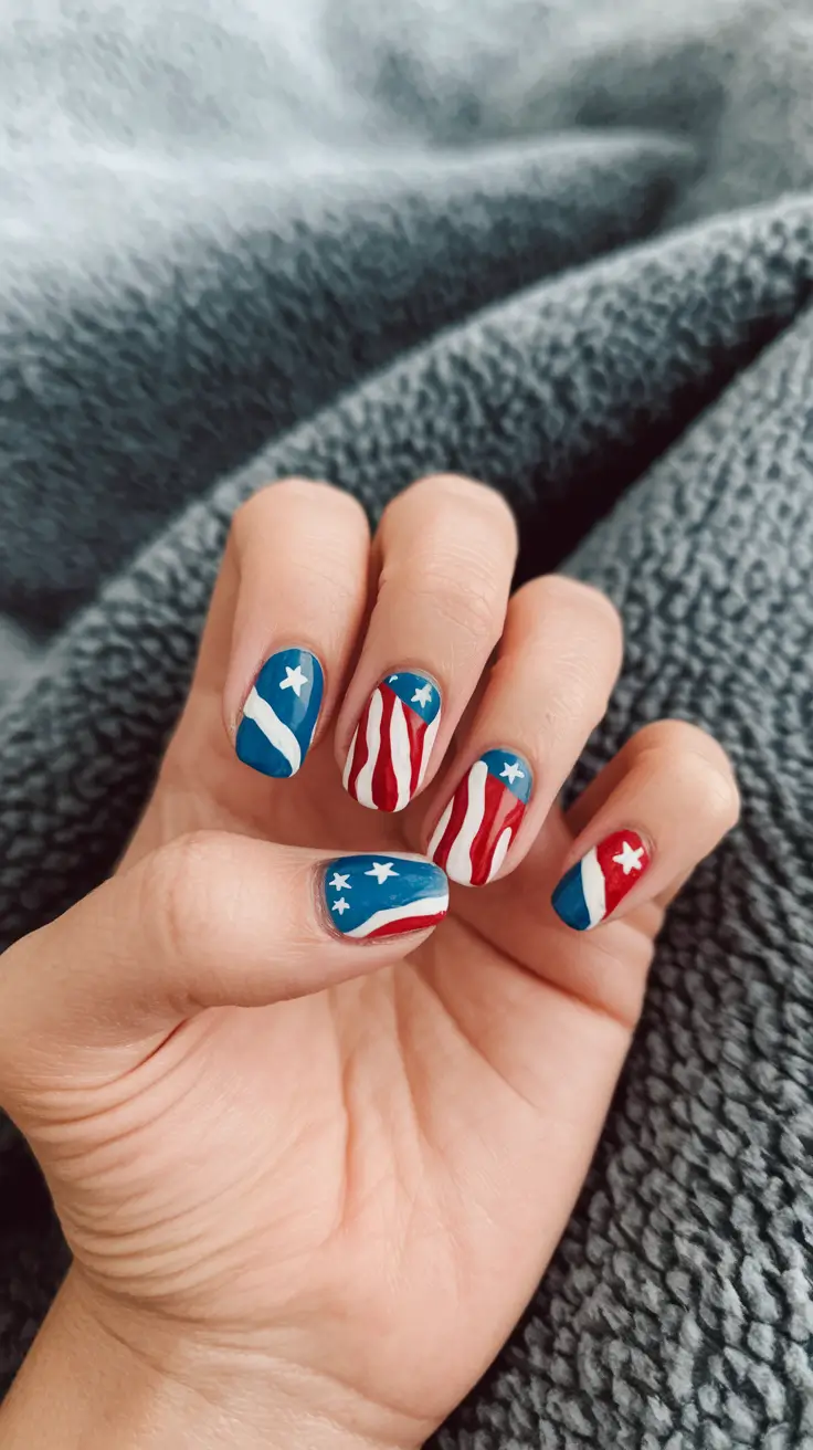 4th of july solid color nails firework flag vibes in mini murals