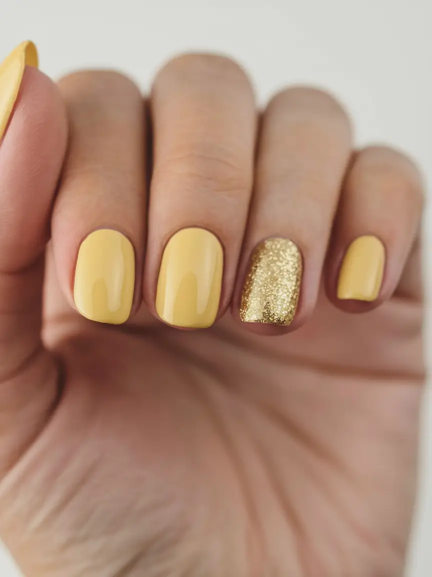 solid color nails july sunshine and sparkle in solid gold