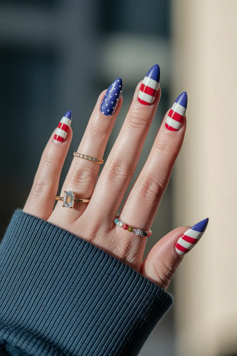 4th of july solid color nails bold stripes and stars for a true statement set