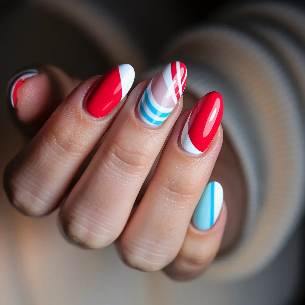july nails colors 2025 modern americana with a graphic edge