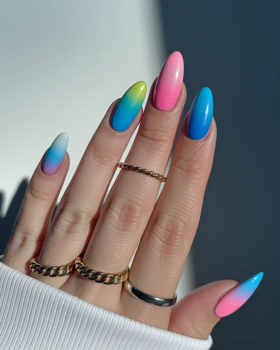 july nails colors 2025 neon gradient for firework queens