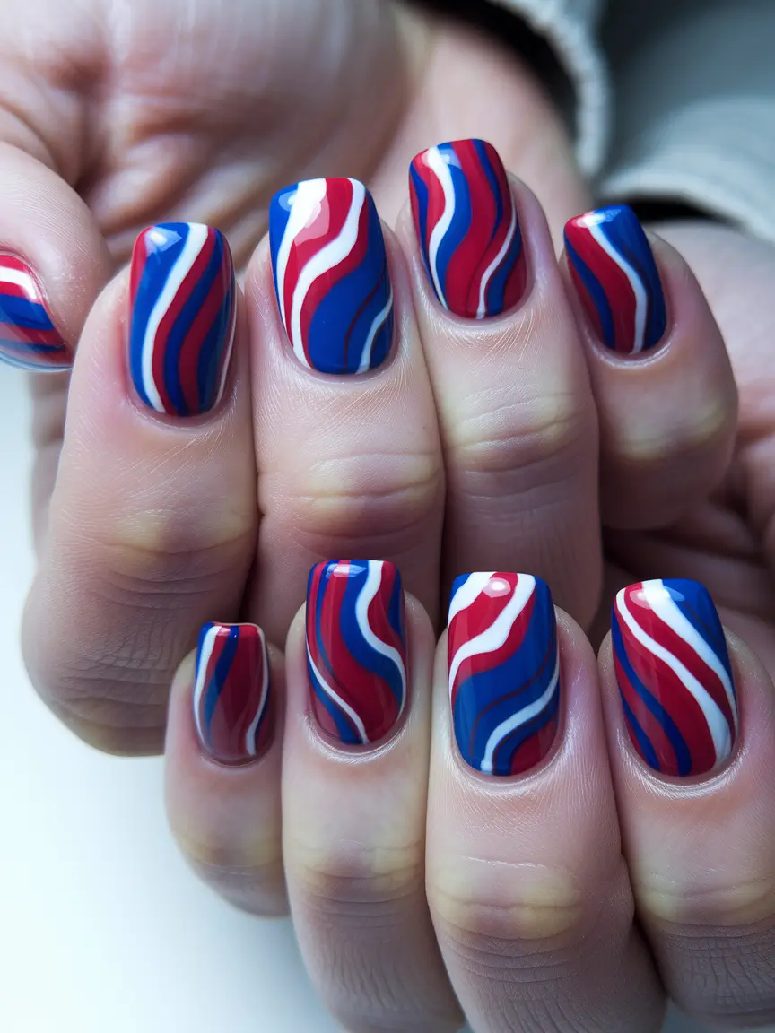 july nails ideas 2025 Retro Swirls on Square Tips