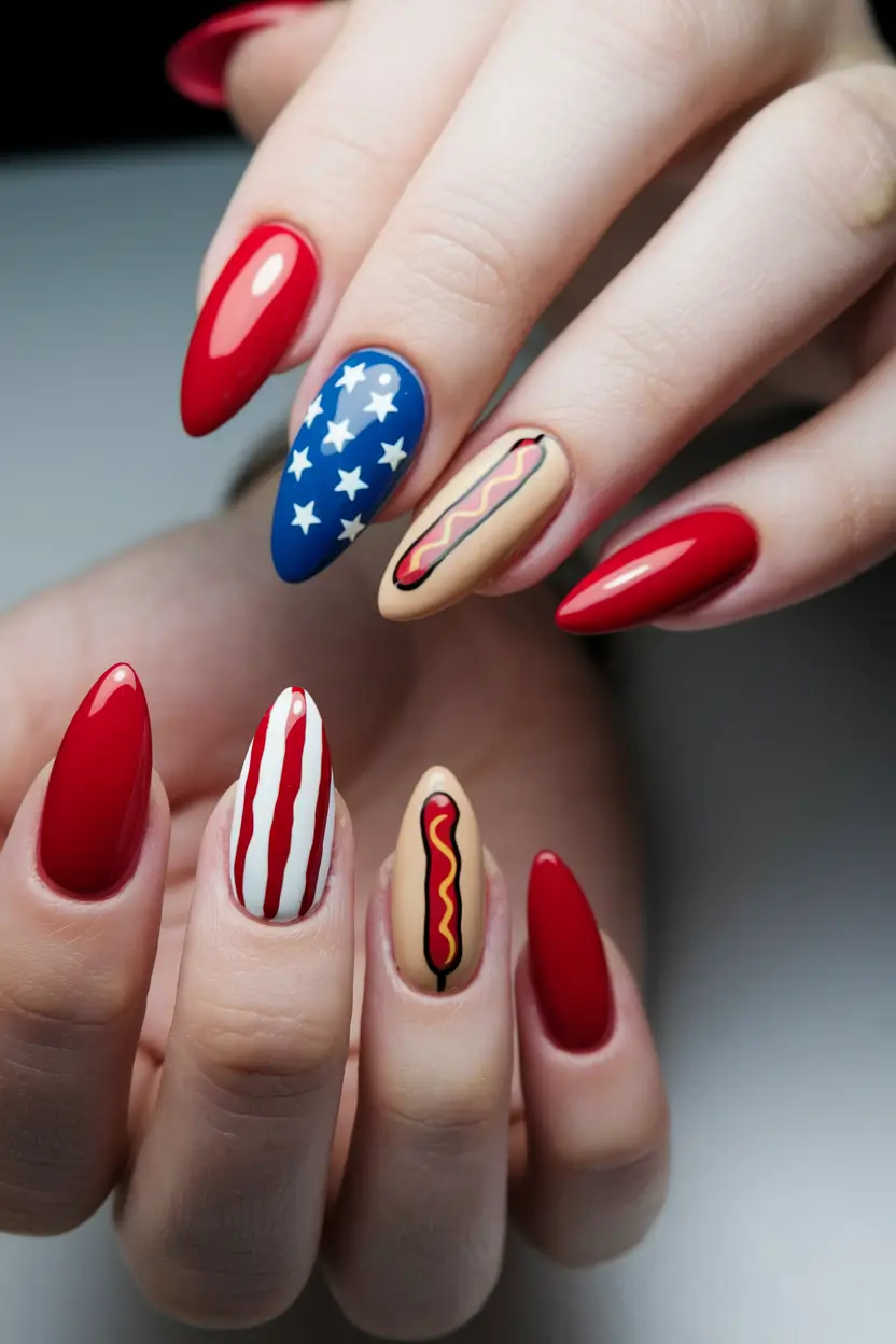july nails ideas 2025 Hot Dogs & Stars: The Ultimate Backyard BBQ Set