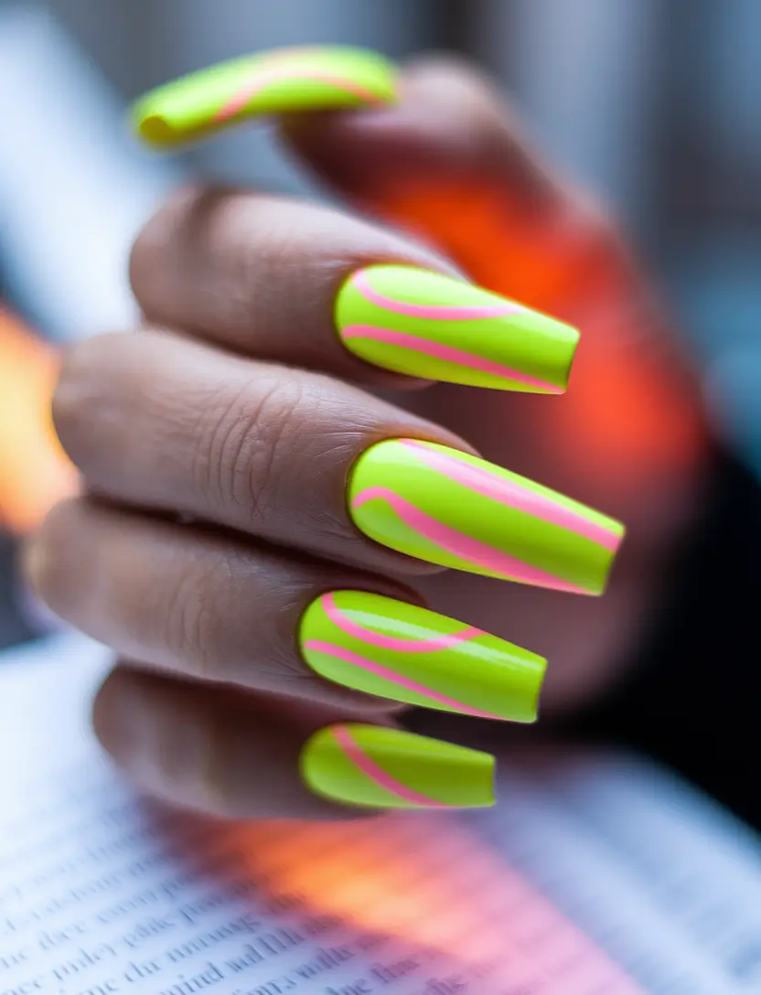 july nails ideas 2025 Neon Lines for a Night on the Boardwalk