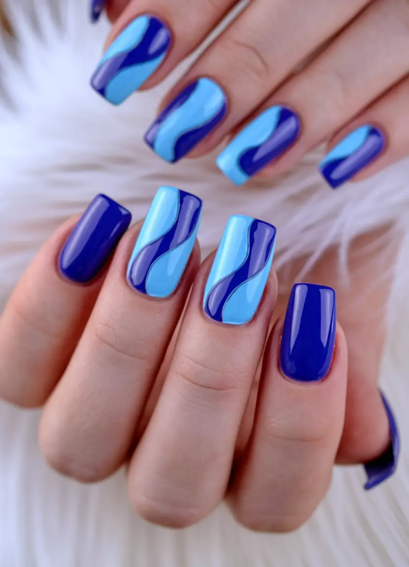 july nails ideas 2025 Ocean Blues With Sculpted Waves