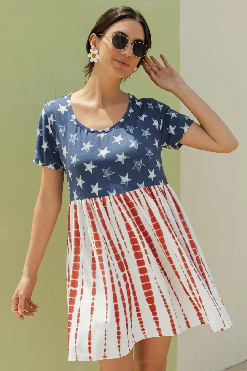 july outfits ideas 2025 Patriotic Meets Artsy in This Breezy Dress