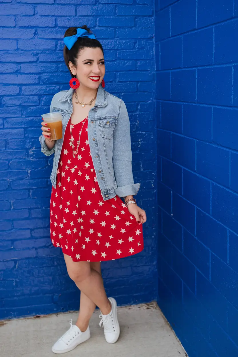 july outfits ideas 2025 Retro Darling in Starry Red