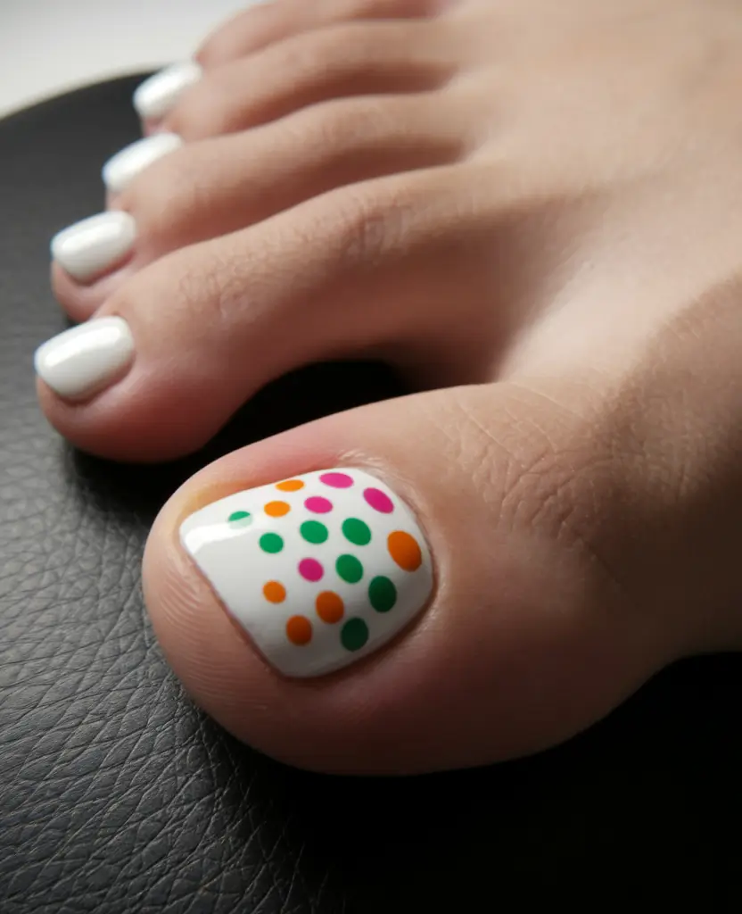 july toe nails ideas 2025 Confetti Dots on a White Party Base