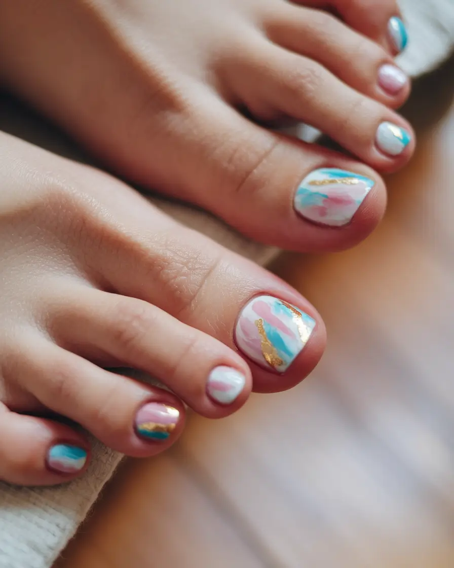 july toe nails ideas 2025 Abstract Watercolor with a Hint of Gold