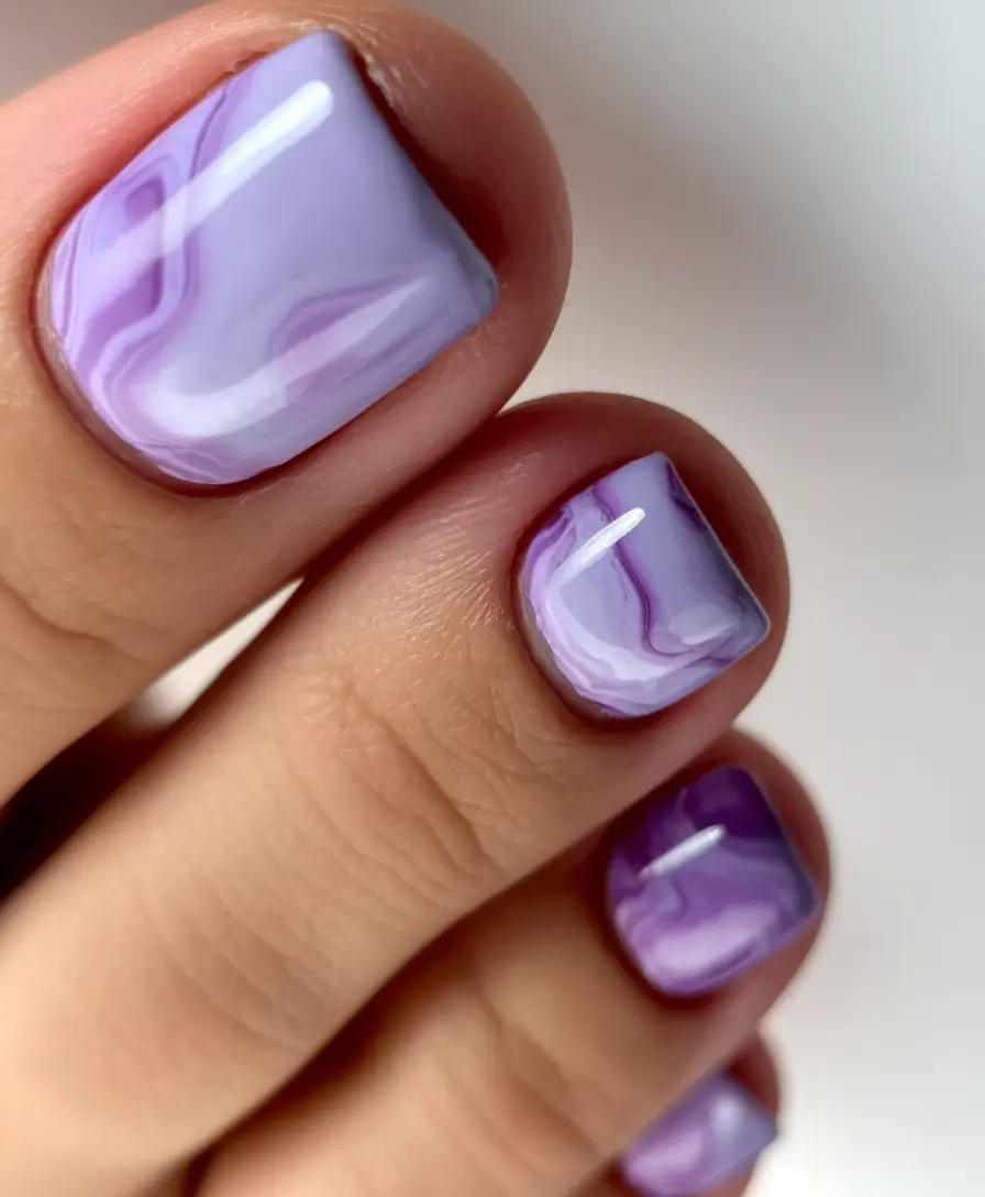 july toe nails ideas 2025 Lavender Marble with Midsummer Flow