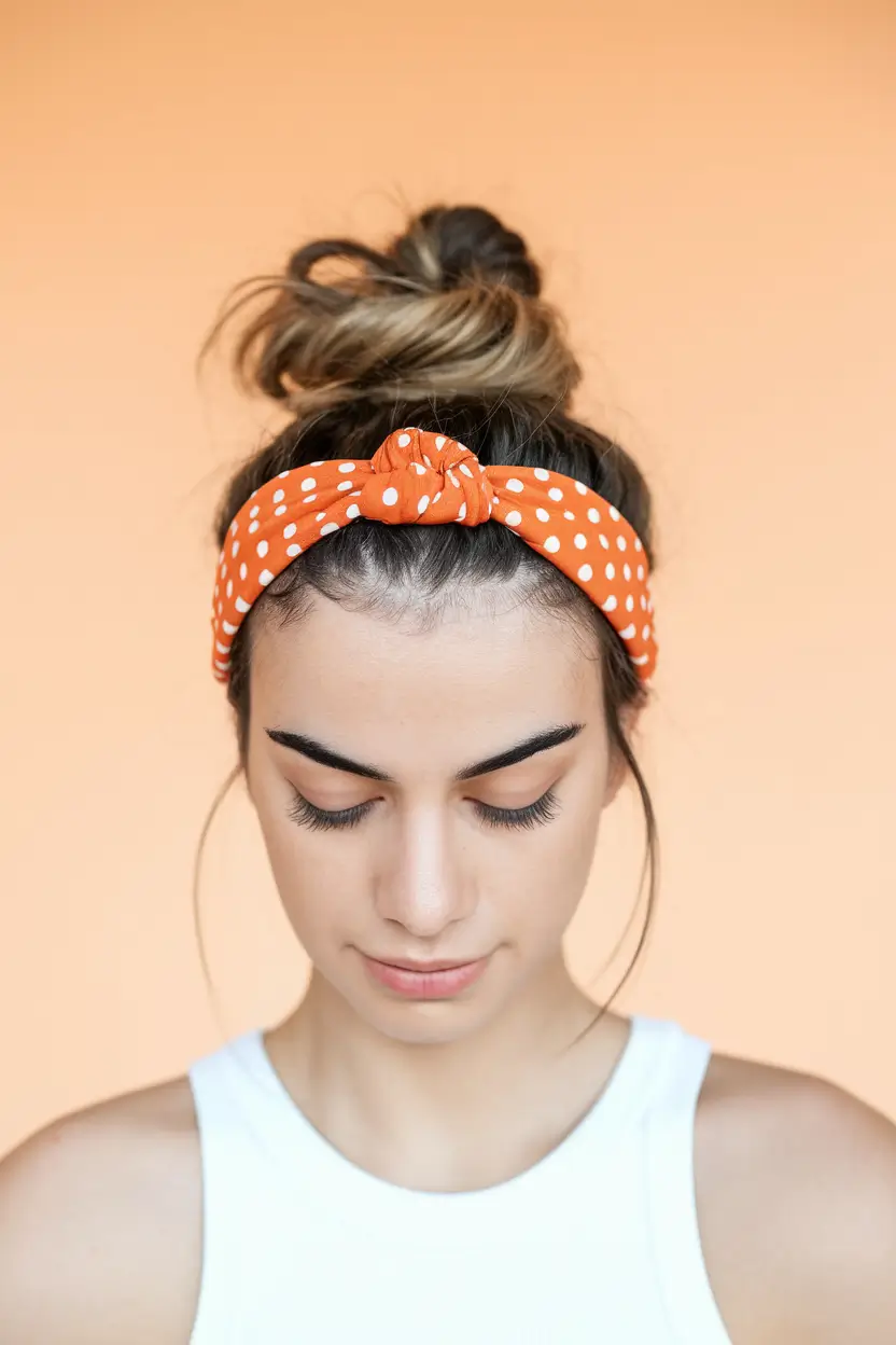 labor day hairstyles Top Knot with a Printed Headband