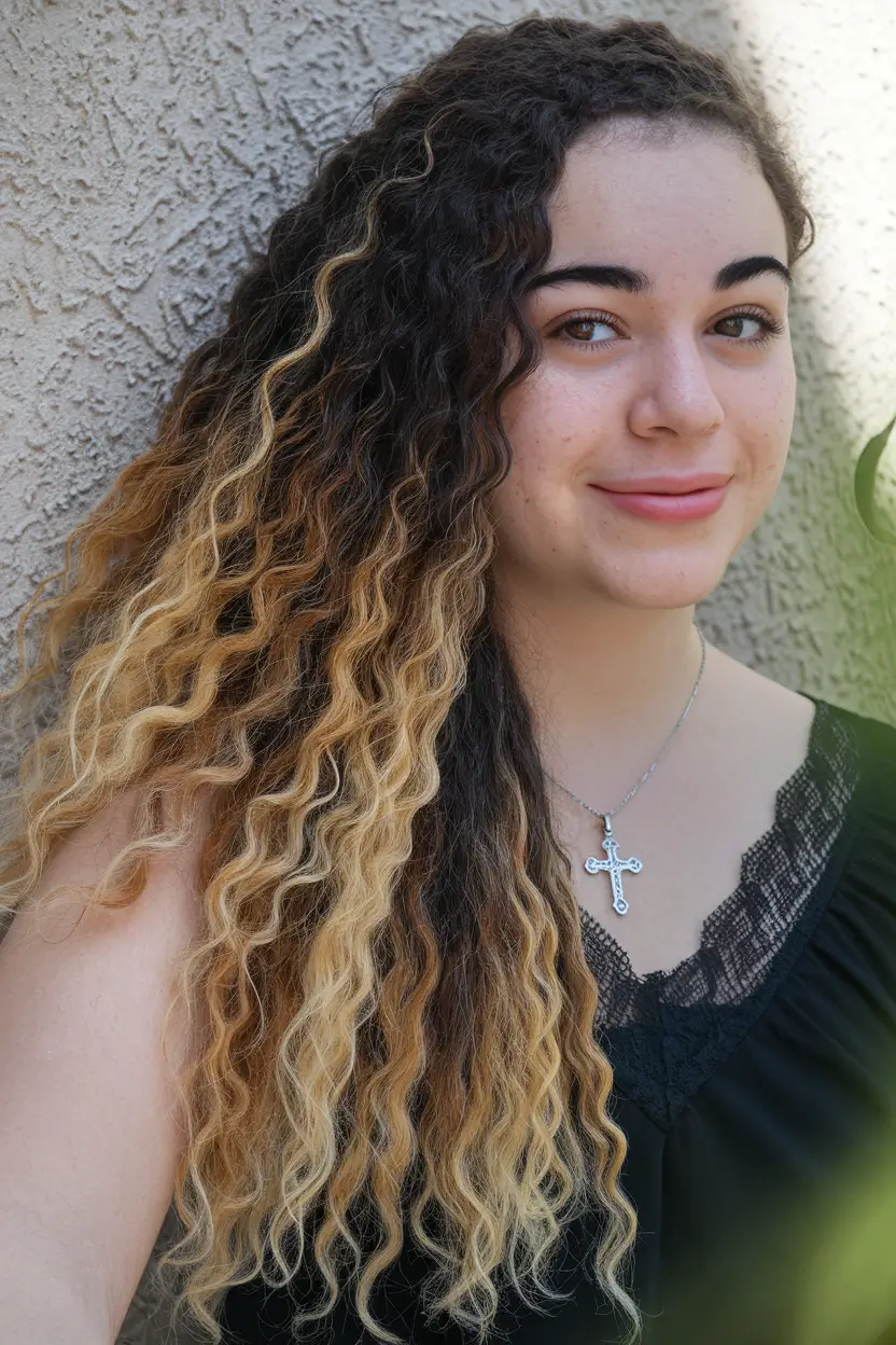 labor day hairstyles Two-Tone Natural Curls with Blonde Tips