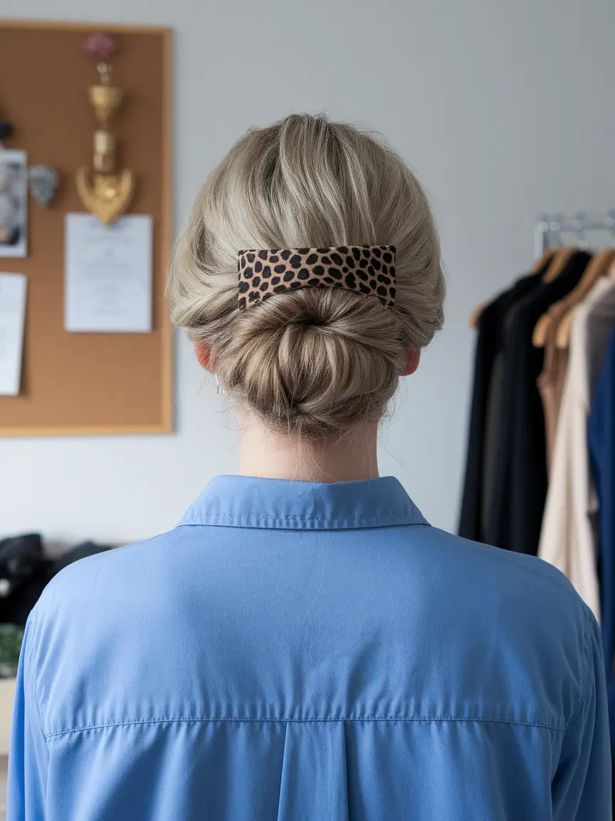 labor day hairstyles French-Inspired Twisted Chignon with Animal Print Clip