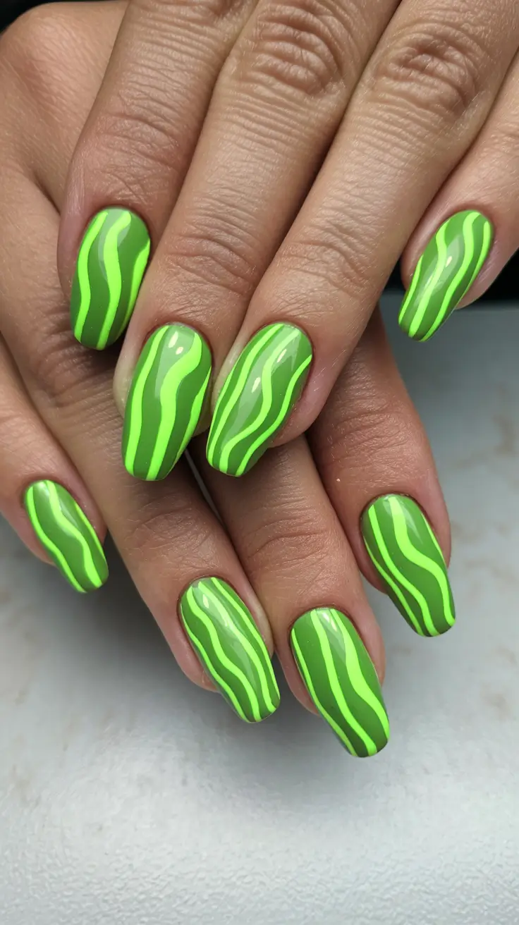 labor day nails 2025 Electric Green Waves That Demand Attention