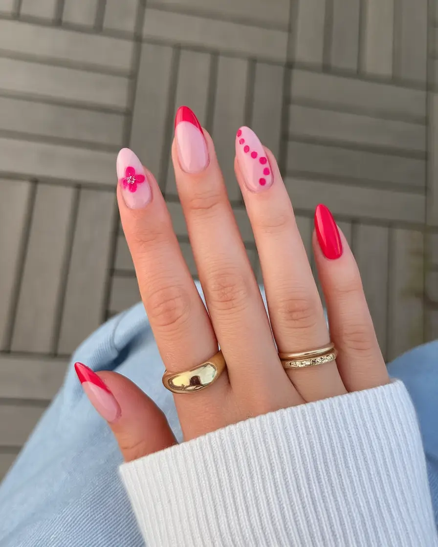 labor day nails 2025 Punchy Pink Meets Playful French