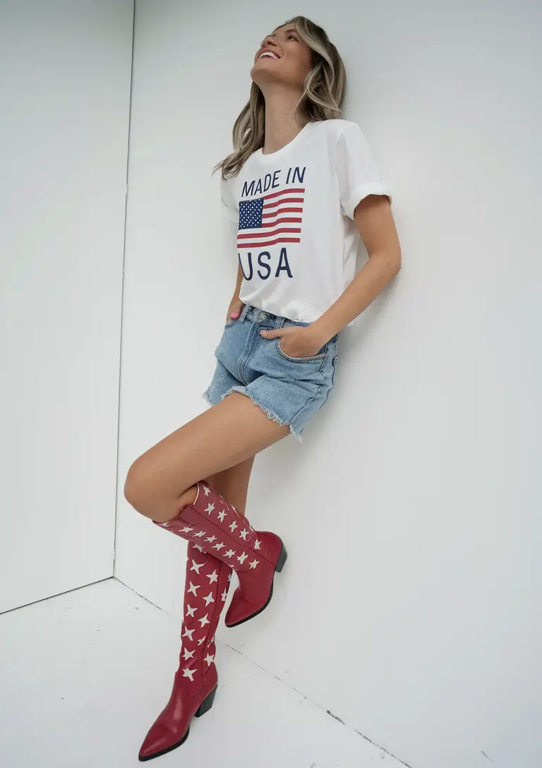 labor day outfits 2025+Graphic Tee & Star-Spangled Boots = Instant Fireworks