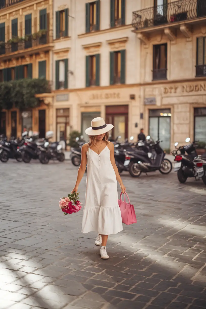 labor day outfits 2025+White Slip Dress with a Hint of Euro-Summer Romance