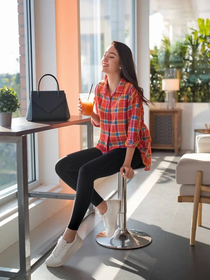 fall capsule wardrobe 2025 mom Plaid Shirt and Sneakers for Playful Simplicity