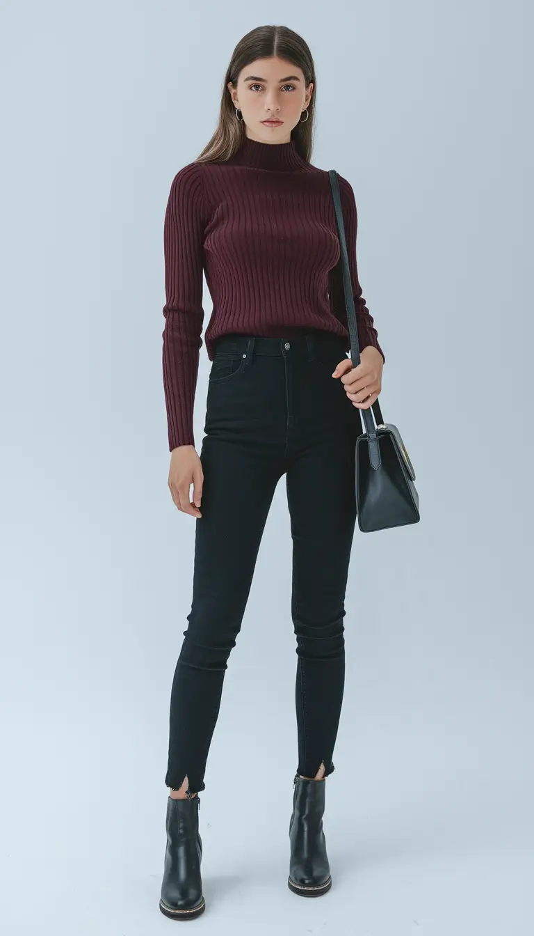 fall capsule wardrobe Merlot Sweater & Noir Denim for a Crisp-Day Classic