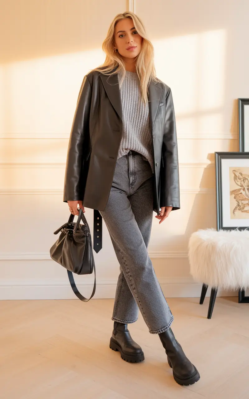 fall capsule wardrobe 2025 travel Monochrome Leather and Gray for Luxe Texture Play