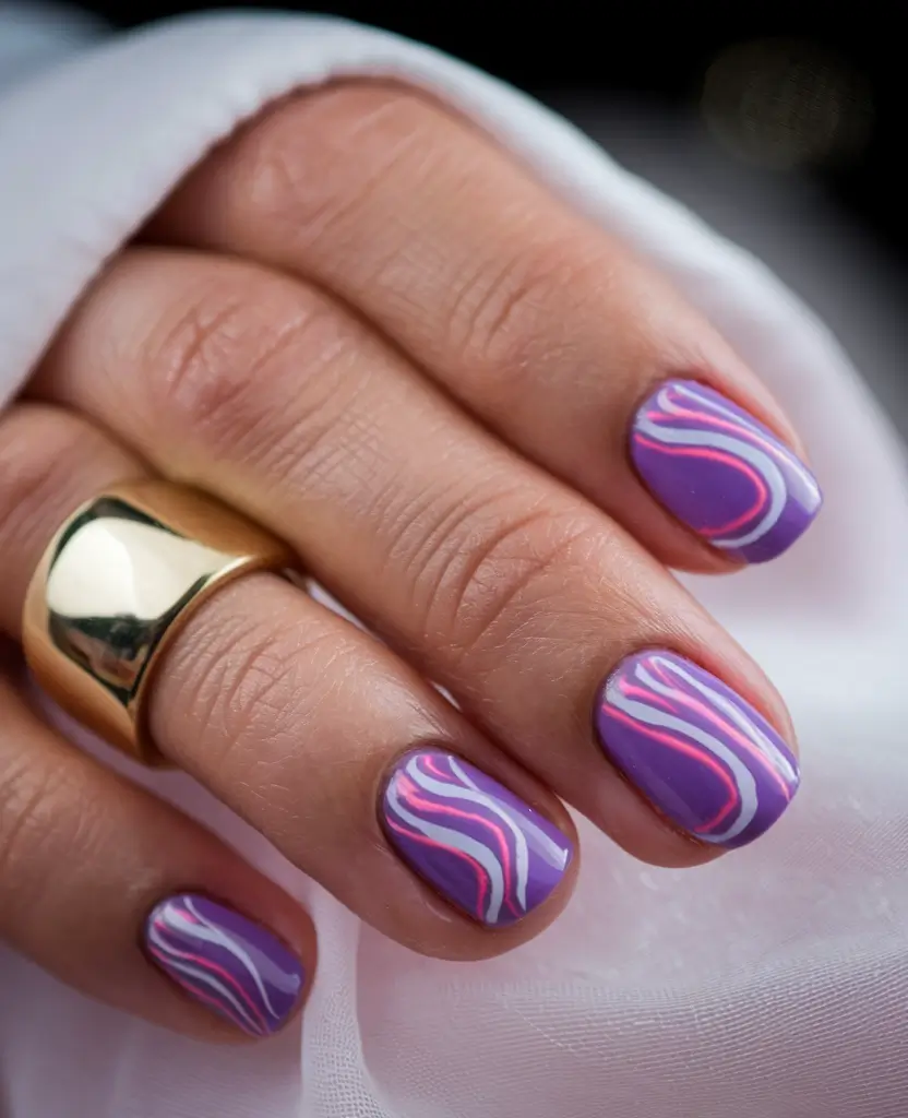 august-nails-designs-short-square-Glossy Purple Waves for a Mood-Boosting Touch