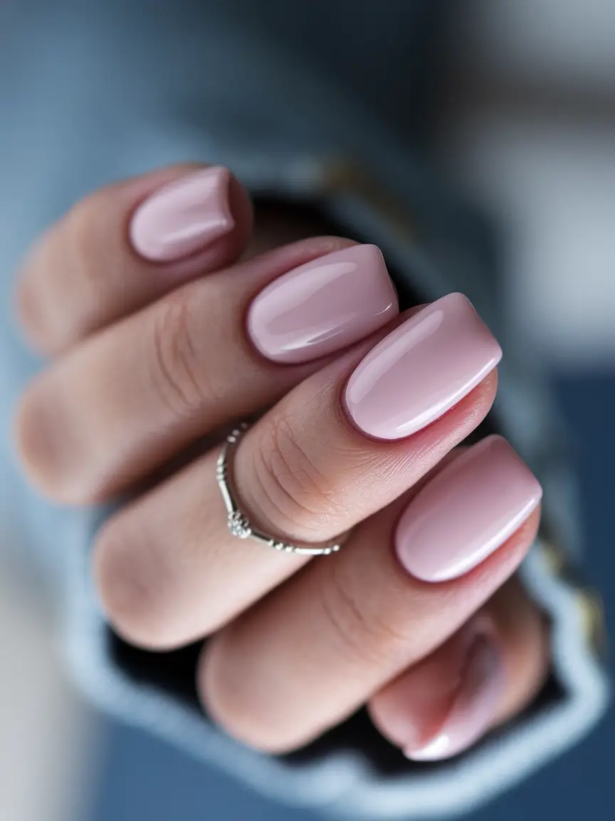 august-nails-designs-simple-Soft Blush Gloss on Square Tips