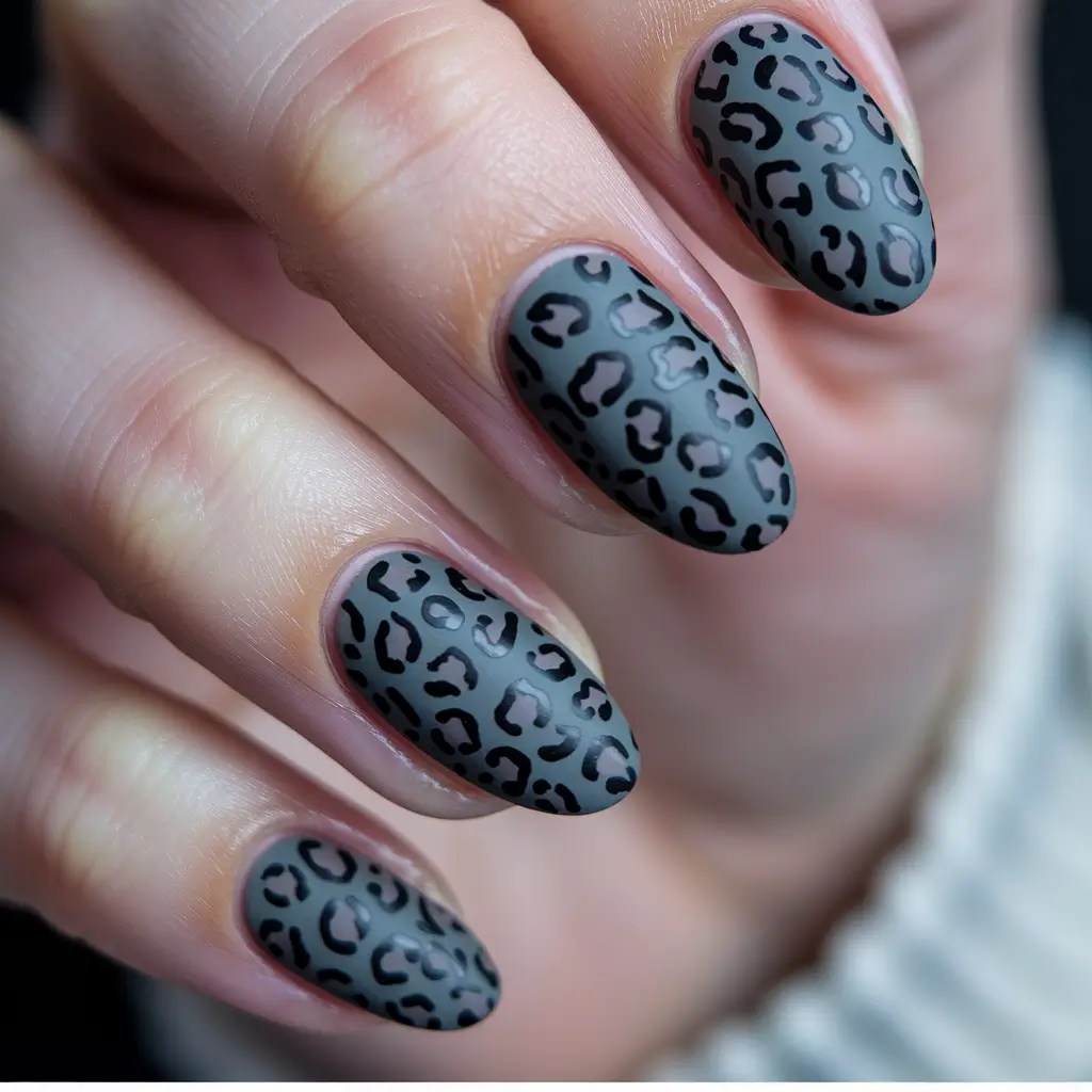 august nails designs simple Matte Charcoal Leopard Print