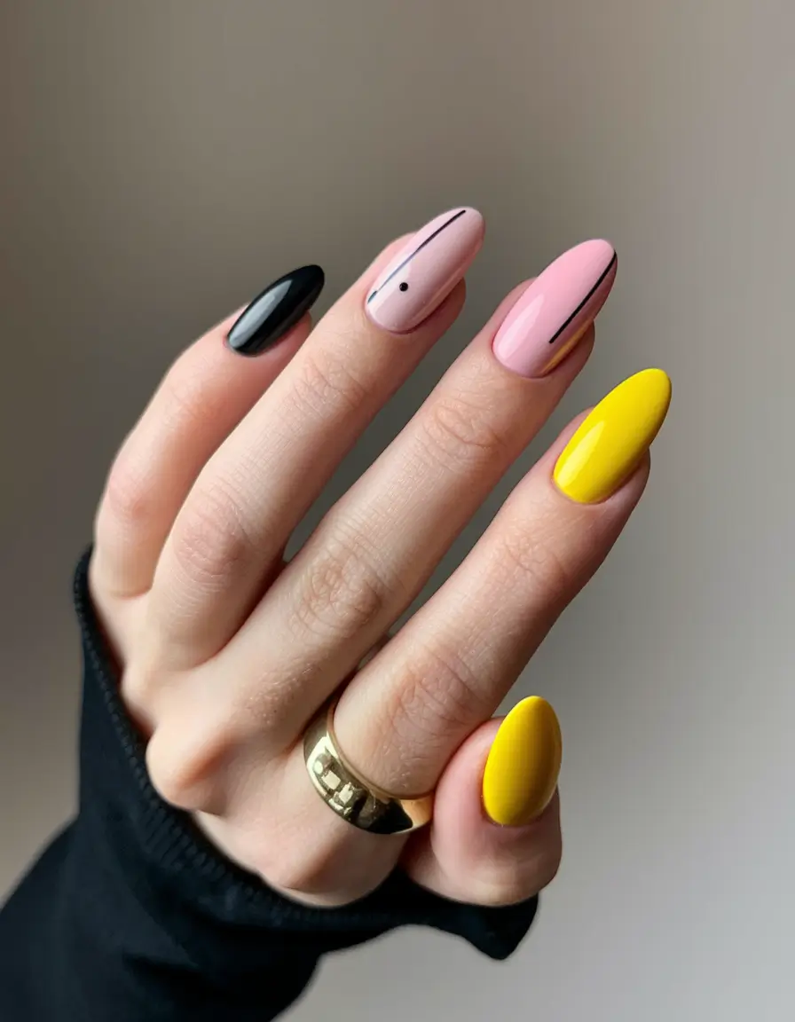 august nails designs almond Minimal Pop with Yellow and Pink Accents