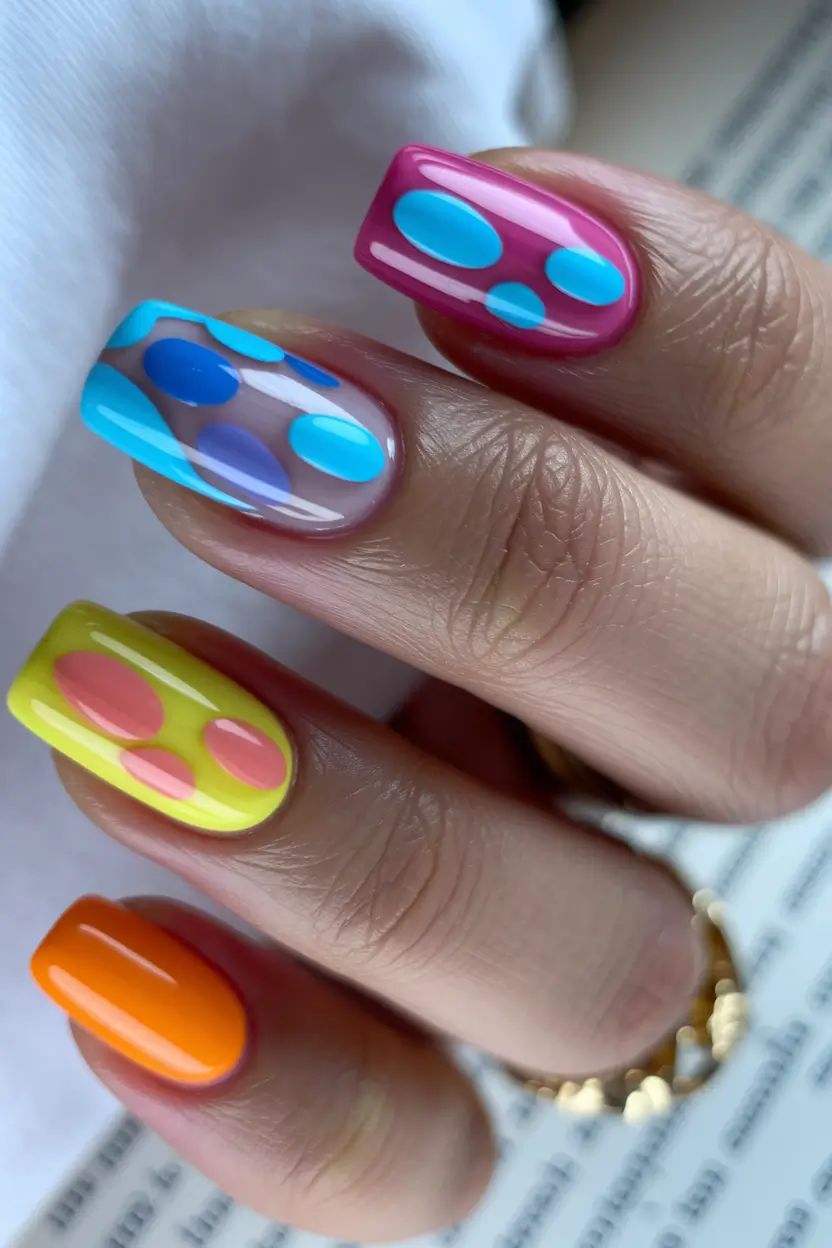august nails designs ideas Color Pop Dot Art with Retro Vibes