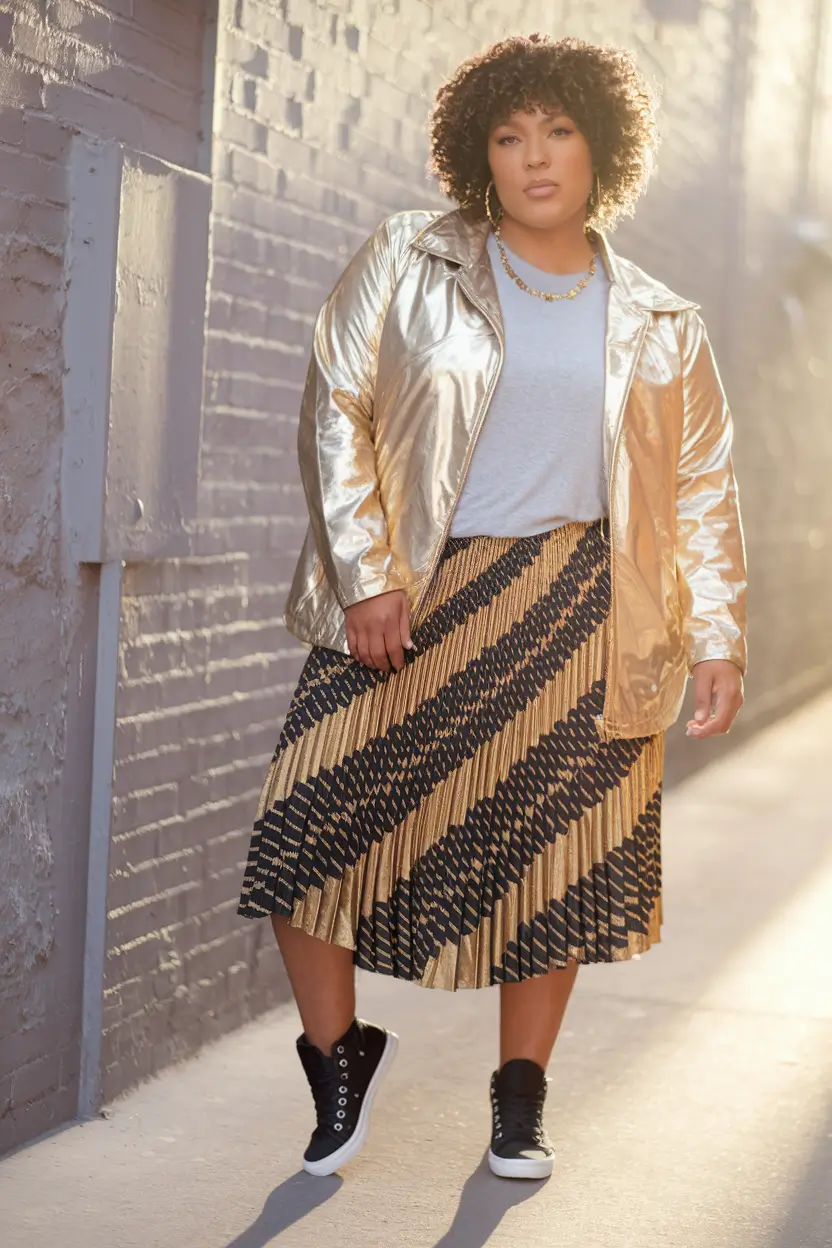 plus size fall/winter capsule wardrobe Metallic Meets Movement