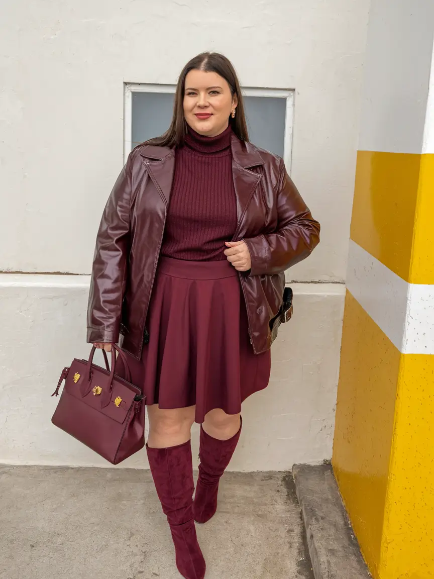 plus size fall/winter capsule wardrobe Wine-Toned Monochrome Elegance